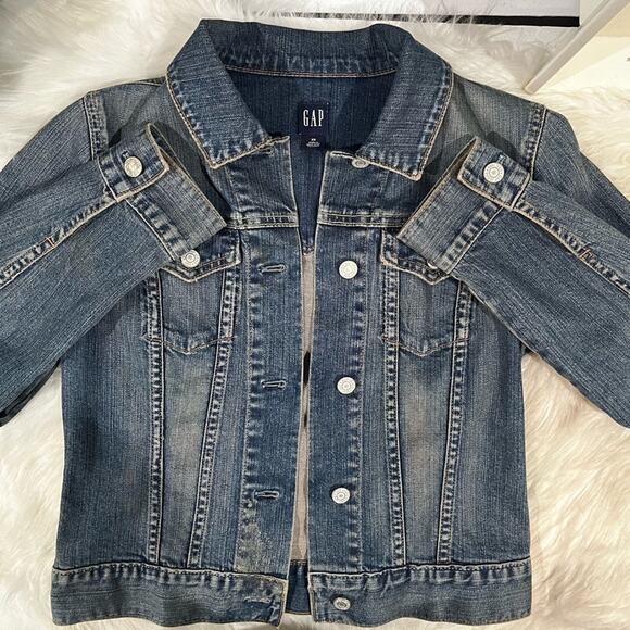 NEW GAP Vintage Y2K Distressed Denim Jean Classic Cropped Jacket Buttons XS NWOT - Picture 5 of 16
